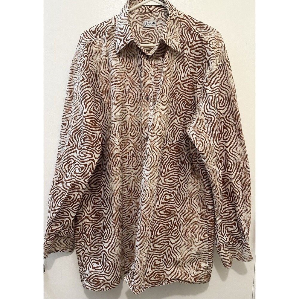 Woodin Creative Abstract Maze Print Button Down Shirt Brown White XL